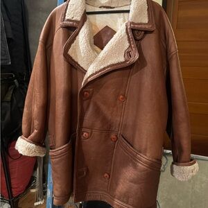 Unisex  Brown Shearling Lined Leather Jacket